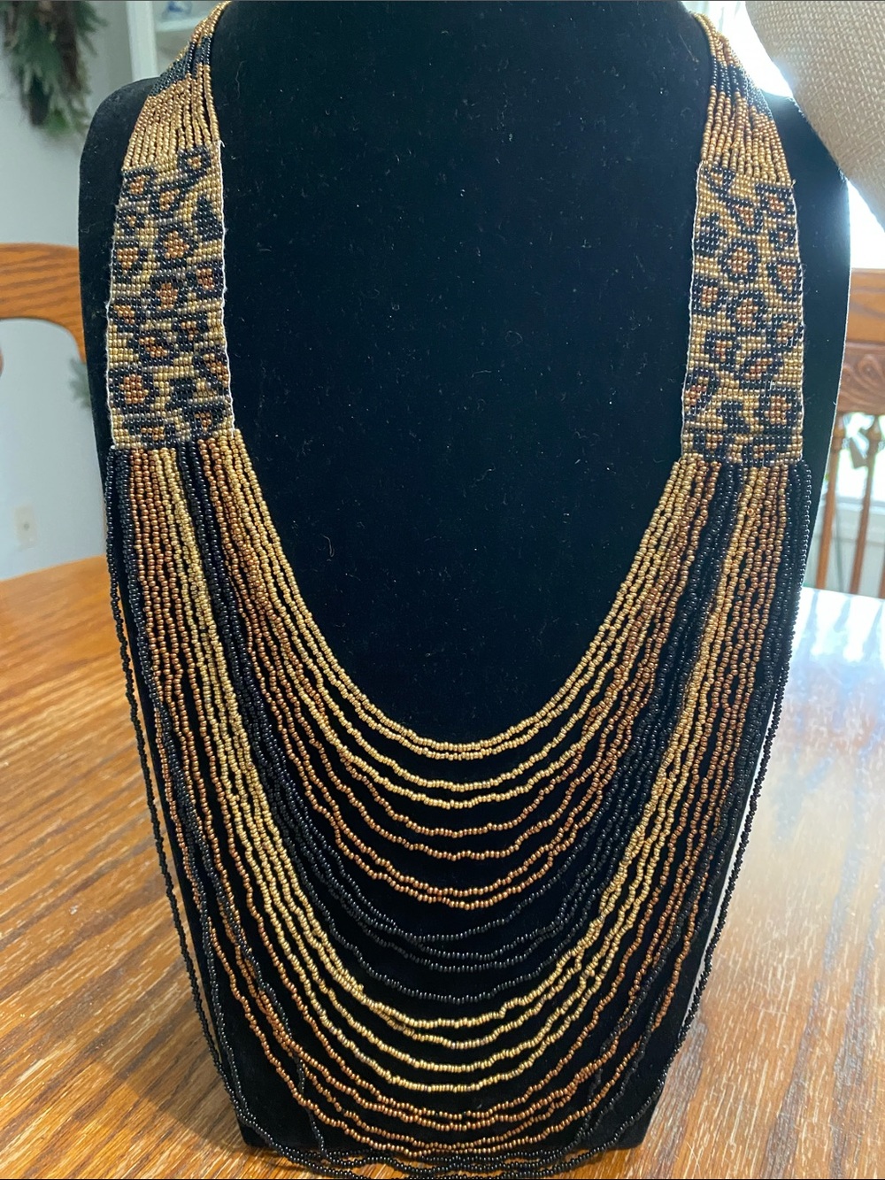 Multi-Strand Leopard 🐆 Black and Gold Beaded Statement Necklace